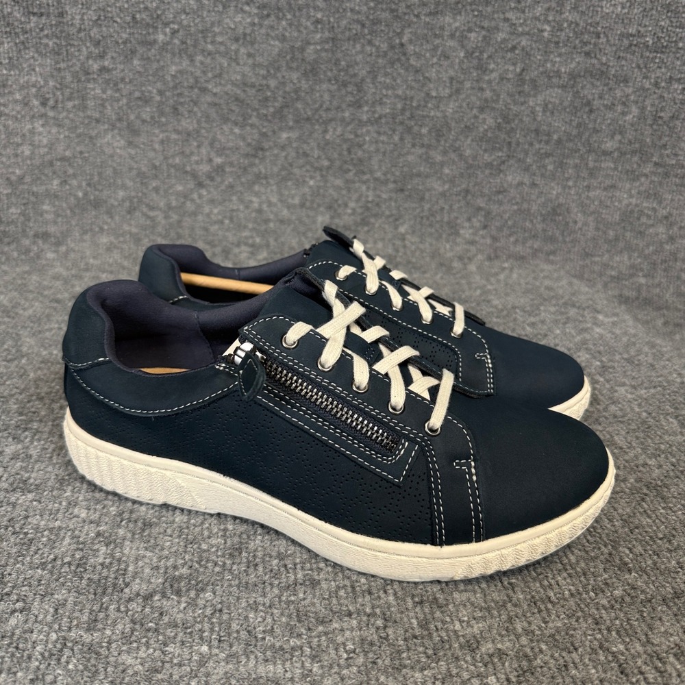 Clarks Collection Size 8 Sneaker Caroline Ayla Navy Perforated Leather Lace Up
